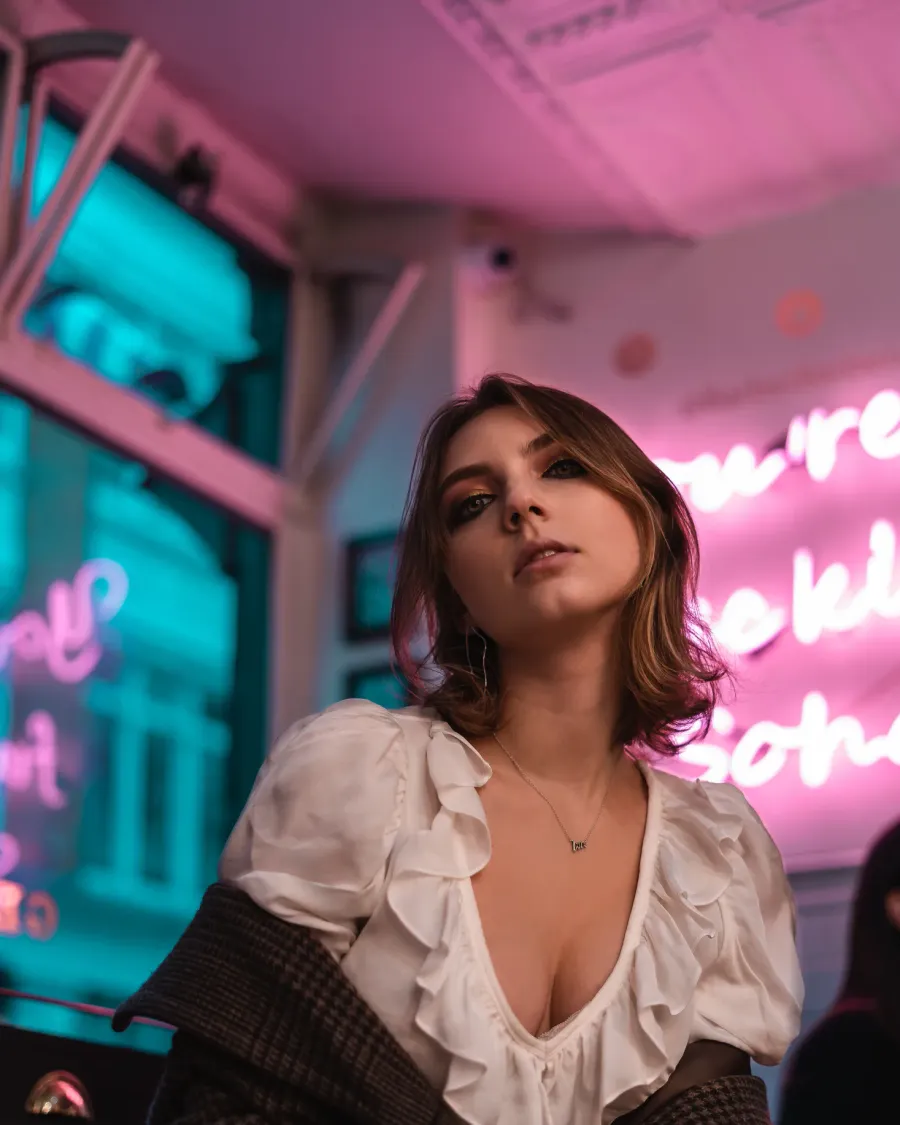 Neon-lit editorial fashion portrait by Immortal Photography